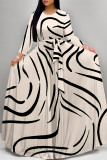 Green Casual Striped Print Leopard Pocket With Belt O Neck Printed Dresses