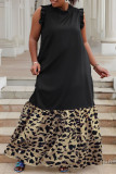 Black Casual Daily Print Patchwork Half A Turtleneck Long Dresses