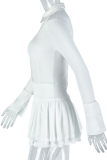 White Casual Solid Color Patchwork V Neck Long Sleeve Dresses