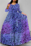 Green Casual Striped Print Leopard Pocket With Belt O Neck Printed Dresses