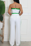 Khaki Casual Pocket Patchwork Contrast Strapless Sleeveless Two Pieces