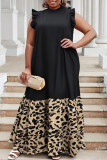 Black Casual Daily Print Patchwork Half A Turtleneck Long Dresses