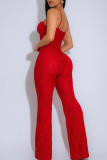 Red Sexy Solid Color Patchwork Spaghetti Strap Jumpsuits