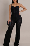 Red Sexy Solid Color Patchwork Spaghetti Strap Jumpsuits