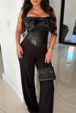 Black Sexy Solid Color Cross Straps Bow Decor Strapless Tops