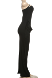 Black Sexy Flowers Hollow Out Ruched Strapless Long Dresses