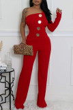 Black Casual Daily Elegant Solid Color Backless Oblique Collar Bodycon Jumpsuits