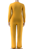 Yellow Casual Solid Color Patchwork Strap Design O Neck Plus Size Two Pieces
