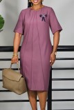 Pink Casual Daily Solid Color Flowers O Neck A Line Dresses