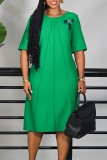 Pink Casual Daily Solid Color Flowers O Neck A Line Dresses