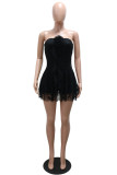 Black Sexy Solid Color Backless Strapless Bodycon Rompers