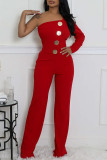 Black Casual Daily Elegant Solid Color Backless Oblique Collar Bodycon Jumpsuits