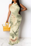 Black Pink Sexy Floral Print Contrast O Neck Printed Dresses