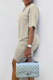 Black Casual Solid Color Patchwork O Neck Short Sleeve Two Pieces