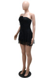 Black Sexy Solid Color Backless Strapless Bodycon Rompers