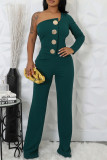 Black Casual Daily Elegant Solid Color Backless Oblique Collar Bodycon Jumpsuits