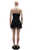 Black Sexy Solid Color Backless Strapless Bodycon Rompers