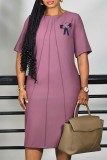 Pink Casual Daily Solid Color Flowers O Neck A Line Dresses