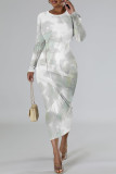 Grey Casual Colorblock National Totem Print Contrast O Neck Printed Dresses