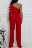 Black Casual Daily Elegant Solid Color Backless Oblique Collar Bodycon Jumpsuits