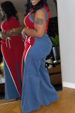 Red Casual Lace Up Zipper Contrast Zipper Collar Sleeveless Two Pieces