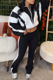 Brown Casual Sportswear Daily Patchwork Contrast Zipper Collar Long Sleeve Two Pieces