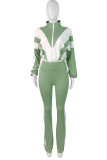 Brown Casual Sportswear Daily Patchwork Contrast Zipper Collar Long Sleeve Two Pieces