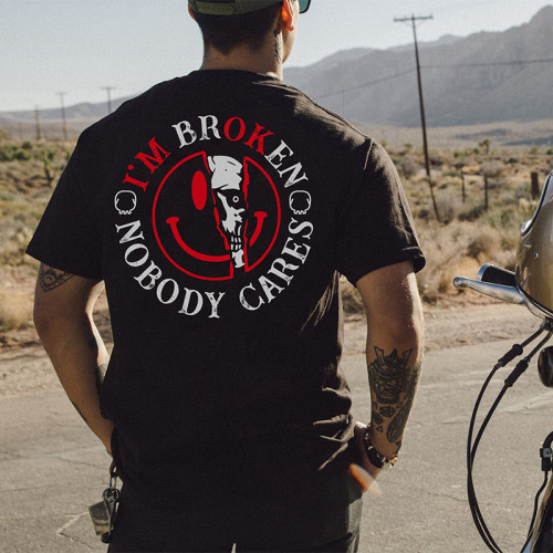 Black I'M BROKEN NOBODY CARES PRINTED MEN'S T-SHIRT