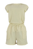 Beige Casual Sportswear Daily Solid Color O Neck Short Sleeve Two Pieces