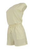 Beige Casual Sportswear Daily Solid Color O Neck Short Sleeve Two Pieces