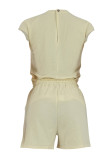 Beige Casual Sportswear Daily Solid Color O Neck Short Sleeve Two Pieces