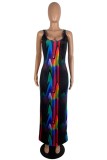 Black Sexy Casual Print Basic U Neck Long Dresses