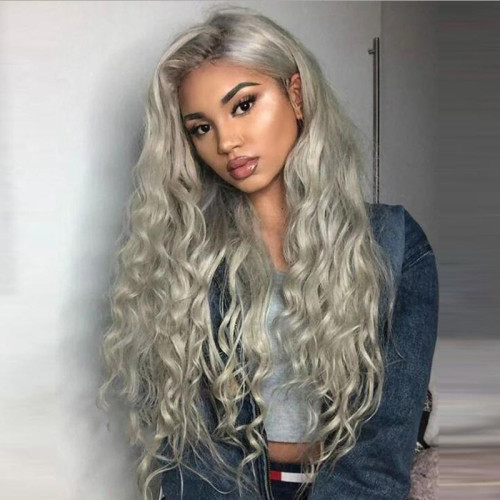 Grey Casual Daily Solid Color Patchwork Wigs
