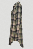 Green Casual Daily Plaid Buttons Turndown Collar Shirt Dresses