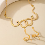 Gold Daily snake Patchwork Chains Solid Color Necklaces Earrings Two Piece Set