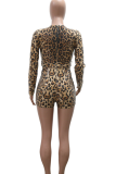 Leopard Print Sexy Leopard Print Patchwork V Neck Skinny Rompers