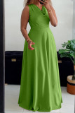 Green Casual Solid Color Basic Pile Heap Collar Long Plus Size Dresses
