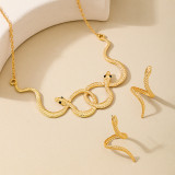 Gold Daily snake Patchwork Chains Solid Color Necklaces Earrings Two Piece Set