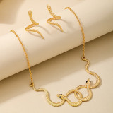 Gold Daily snake Patchwork Chains Solid Color Necklaces Earrings Two Piece Set