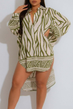 Orange Casual Print Buckle Slit Shirt Collar Shirt Dresses