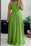 Green Casual Solid Color Basic Pile Heap Collar Long Plus Size Dresses
