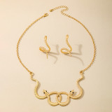 Gold Daily snake Patchwork Chains Solid Color Necklaces Earrings Two Piece Set