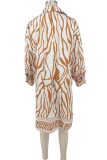 Orange Casual Print Buckle Slit Shirt Collar Shirt Dresses