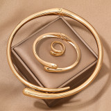 Gold Simple Heavy Metal Geometric Ring Smooth Surface Female Necklace Bracelet Ring Set