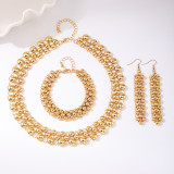 Gold Daily Solid Color Round Necklaces Earrings And Bracelet Three Piece Set