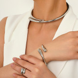 Gold Simple Heavy Metal Geometric Ring Smooth Surface Female Necklace Bracelet Ring Set
