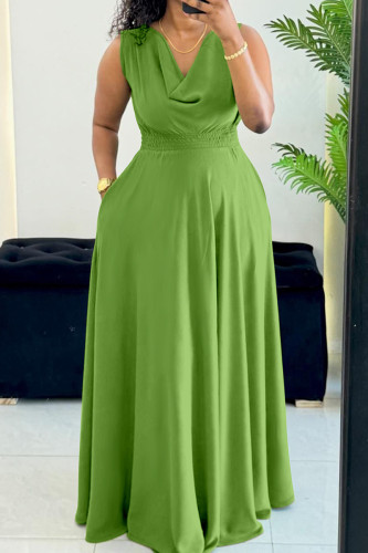 Green Casual Solid Color Basic Pile Heap Collar Long Plus Size Dresses