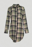 Green Casual Daily Plaid Buttons Turndown Collar Shirt Dresses