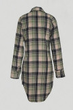 Green Casual Daily Plaid Buttons Turndown Collar Shirt Dresses