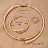 Gold Simple Heavy Metal Geometric Ring Smooth Surface Female Necklace Bracelet Ring Set